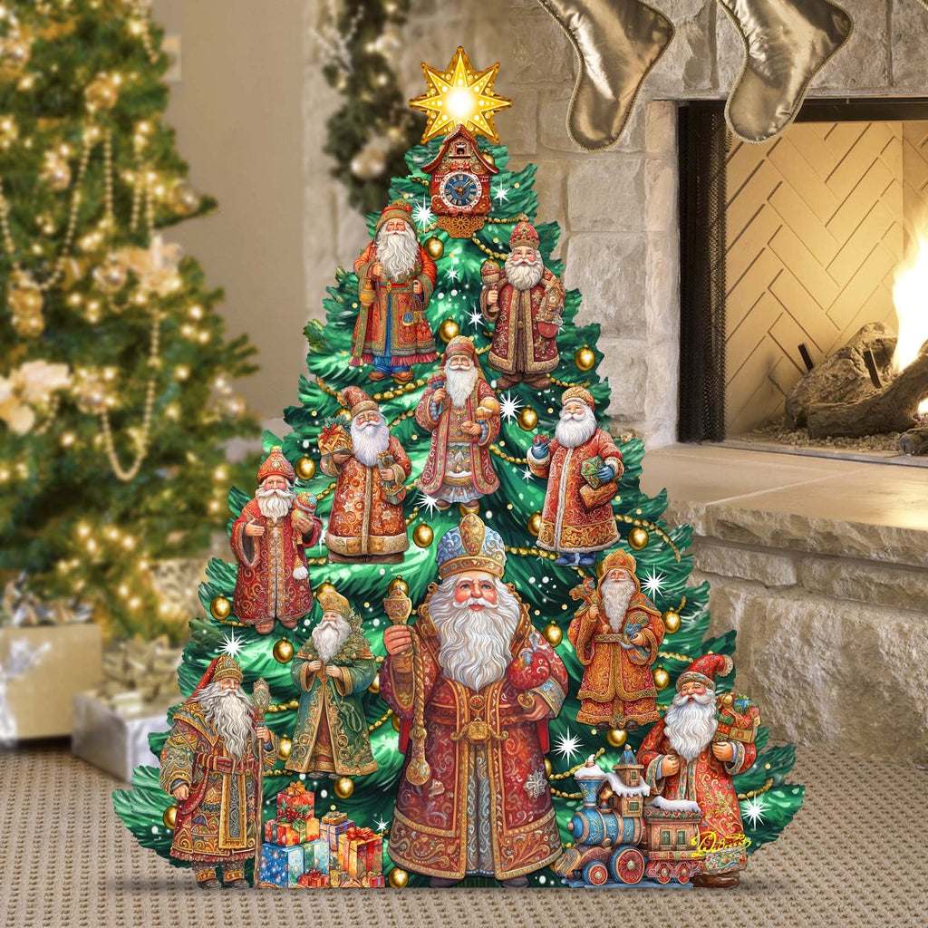 Santa-Themed Christmas Tree Outdoor Indoor Decor Wooden Christmas Decoration by G. Debrekht Christmas Decor - 8191517F