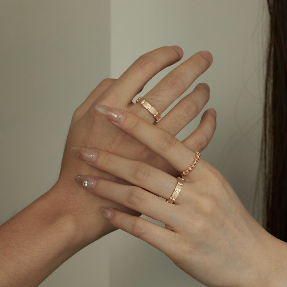 S925 Sterling Silver Men And Women Couple Rings Personality Fashion Round Zirconium Gang Drill Slim Ring Simple All-match