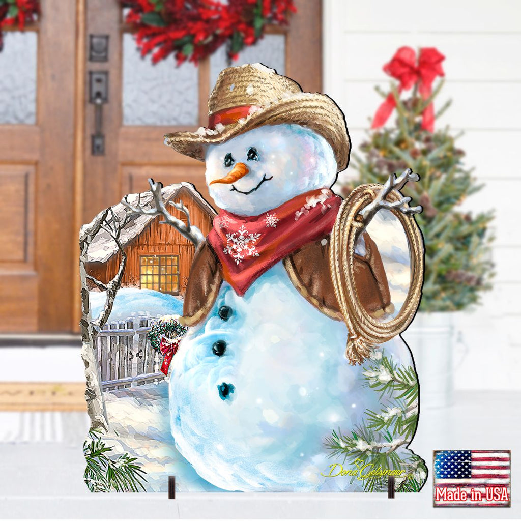 Cowboy Snowman Christmas Outdoor Yard Sign by D. Gelsinger - Christmas Santa Snowman Decor - 8121115F-1541
