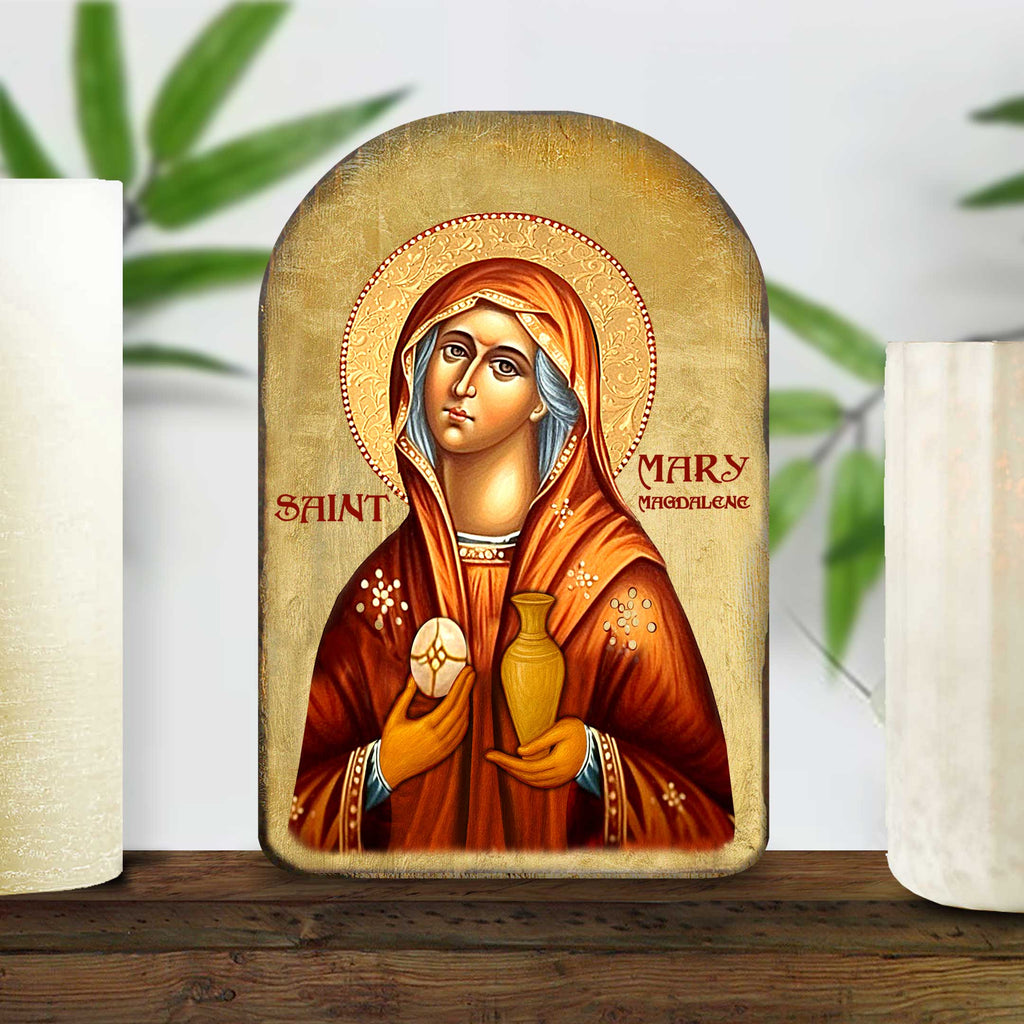 Maria Magdalena Icon - Handcrafted Wooden Gold Plated Religious Wall Art Decor - Inspirational Icon Decor - 86014-2