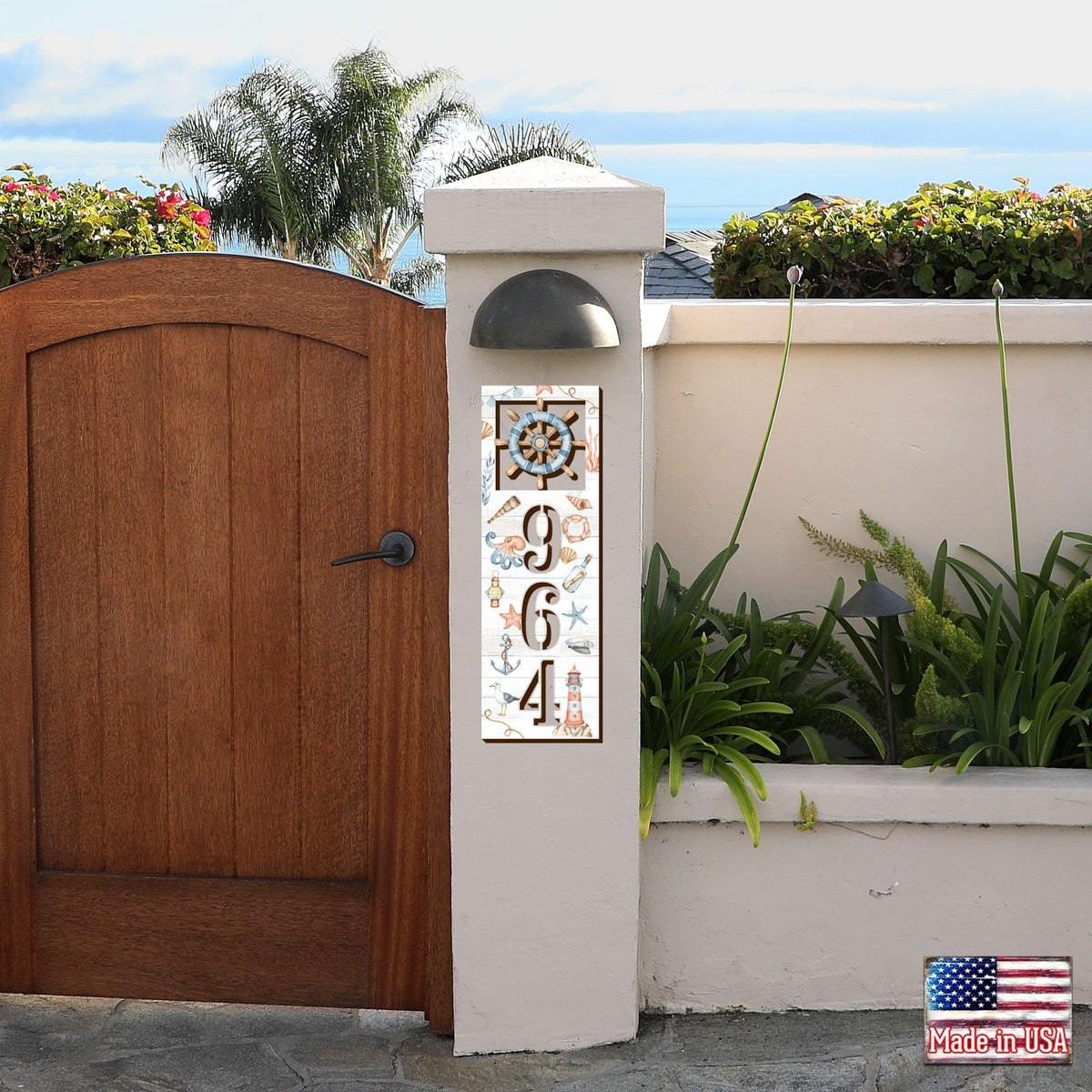 Coastal Door Numbers Sign - Captain Wheel Wooden House Number - Custom Home Address Sign - MA989815