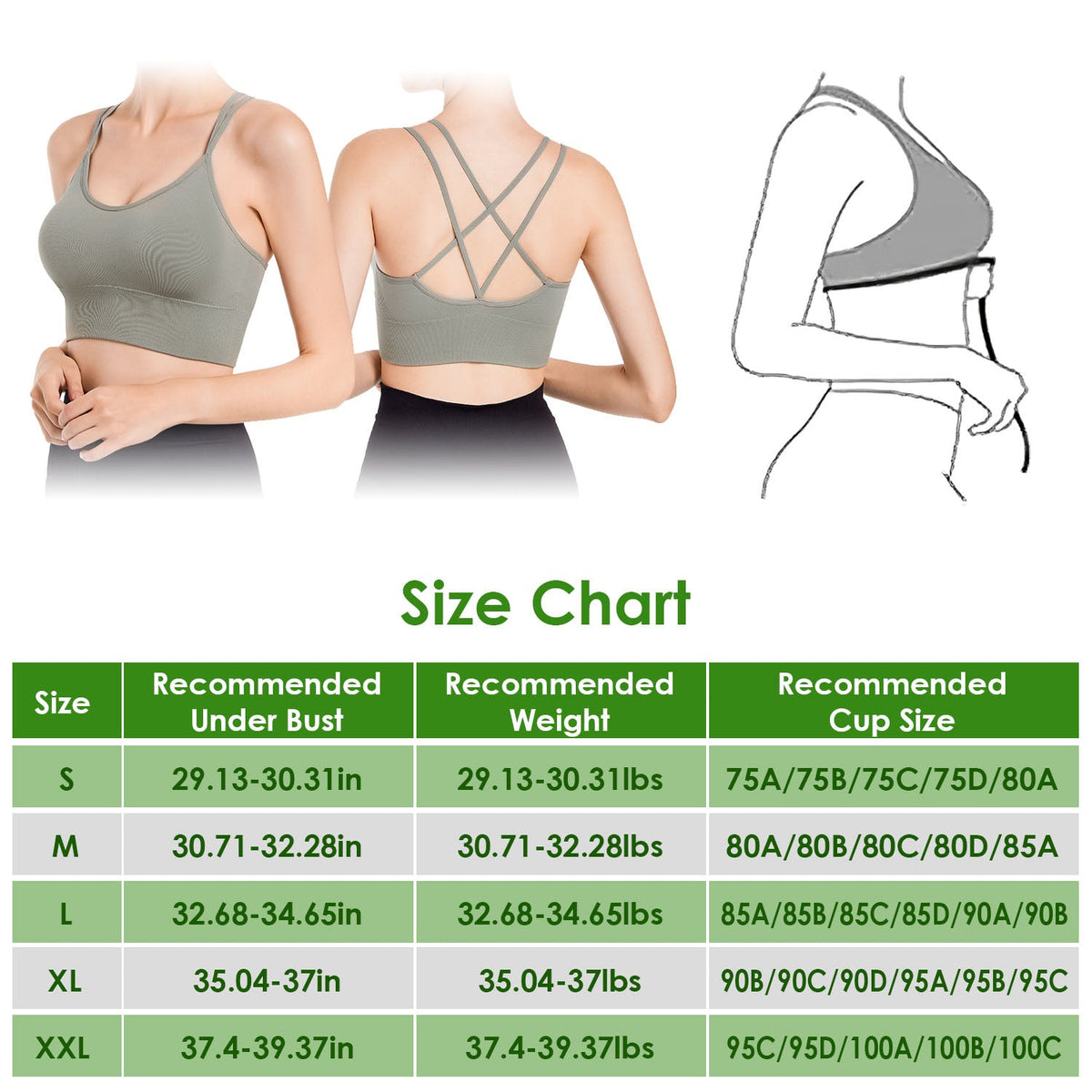 3Packs Women Cross Back Sport Bras Padded StrappyÊMedium Support Bras SexyÊFitnessÊTank Tops with Removable Pads for Gym Yoga Workout Running