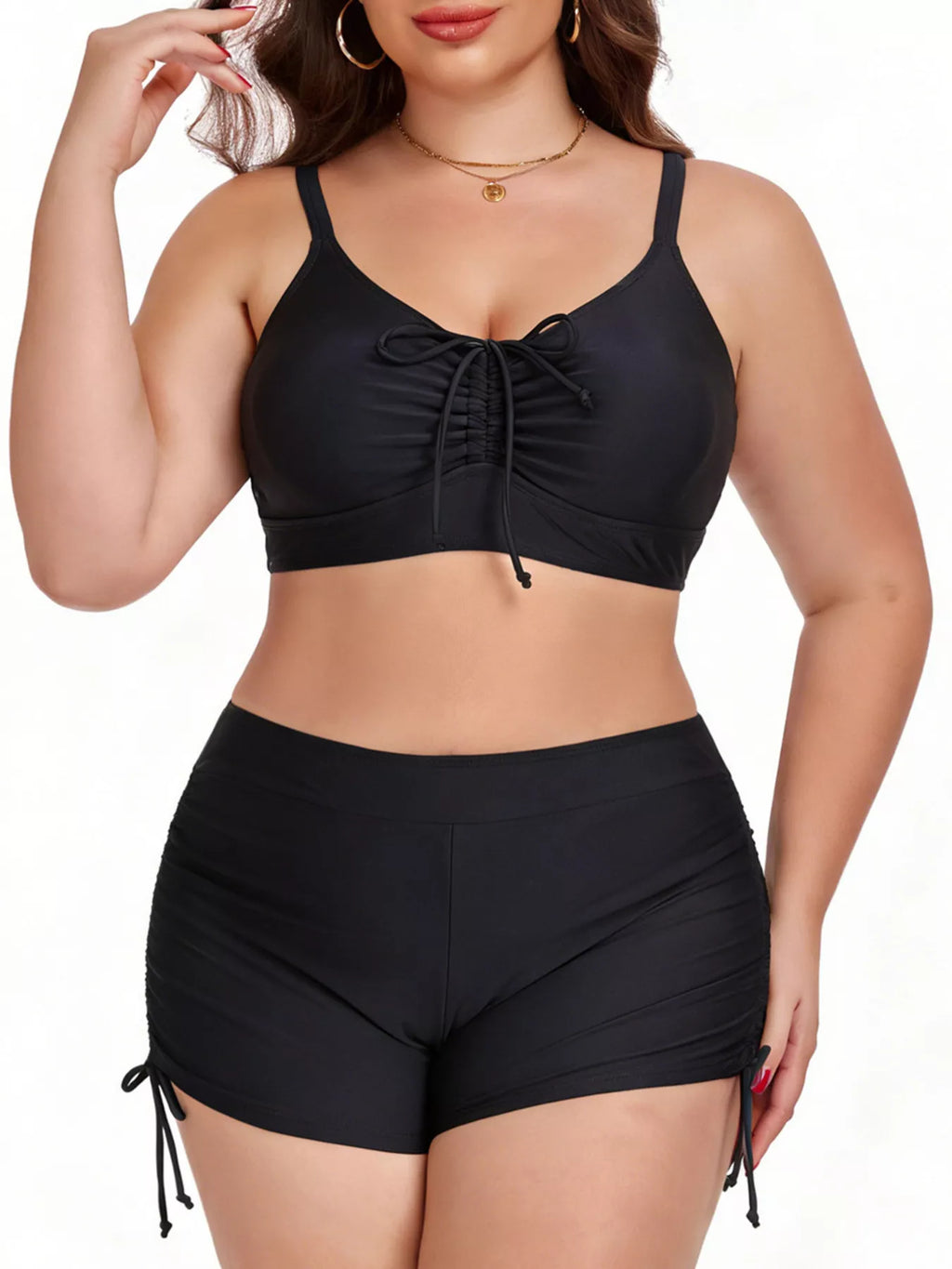 Ruched Drawstring Swim Set
