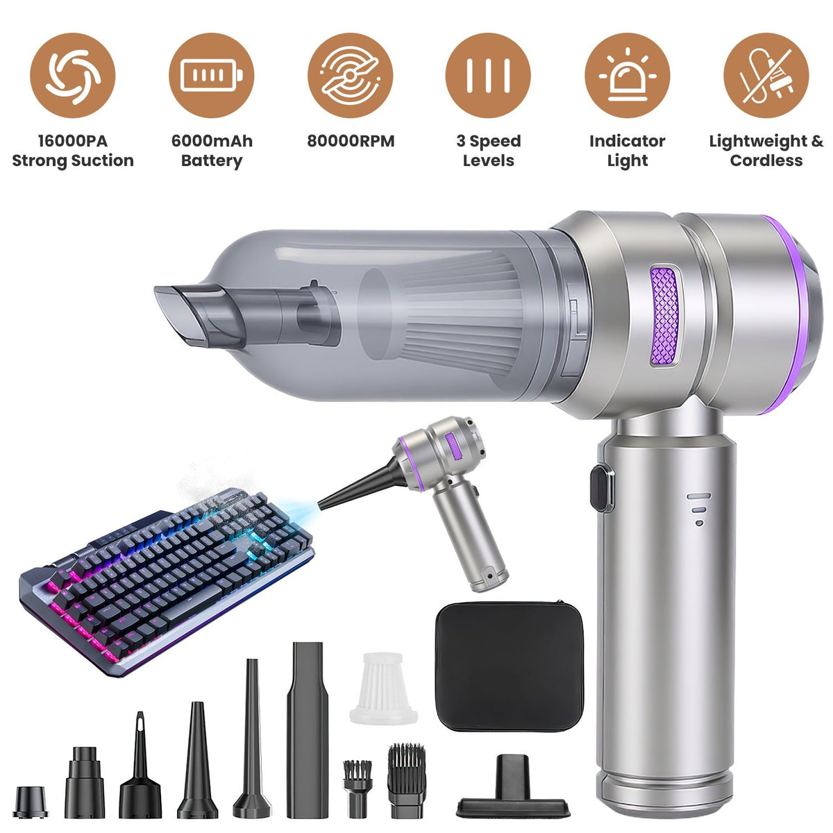 Cordless Handheld Vacuum Cleaner 16000PA with Brushless Motor