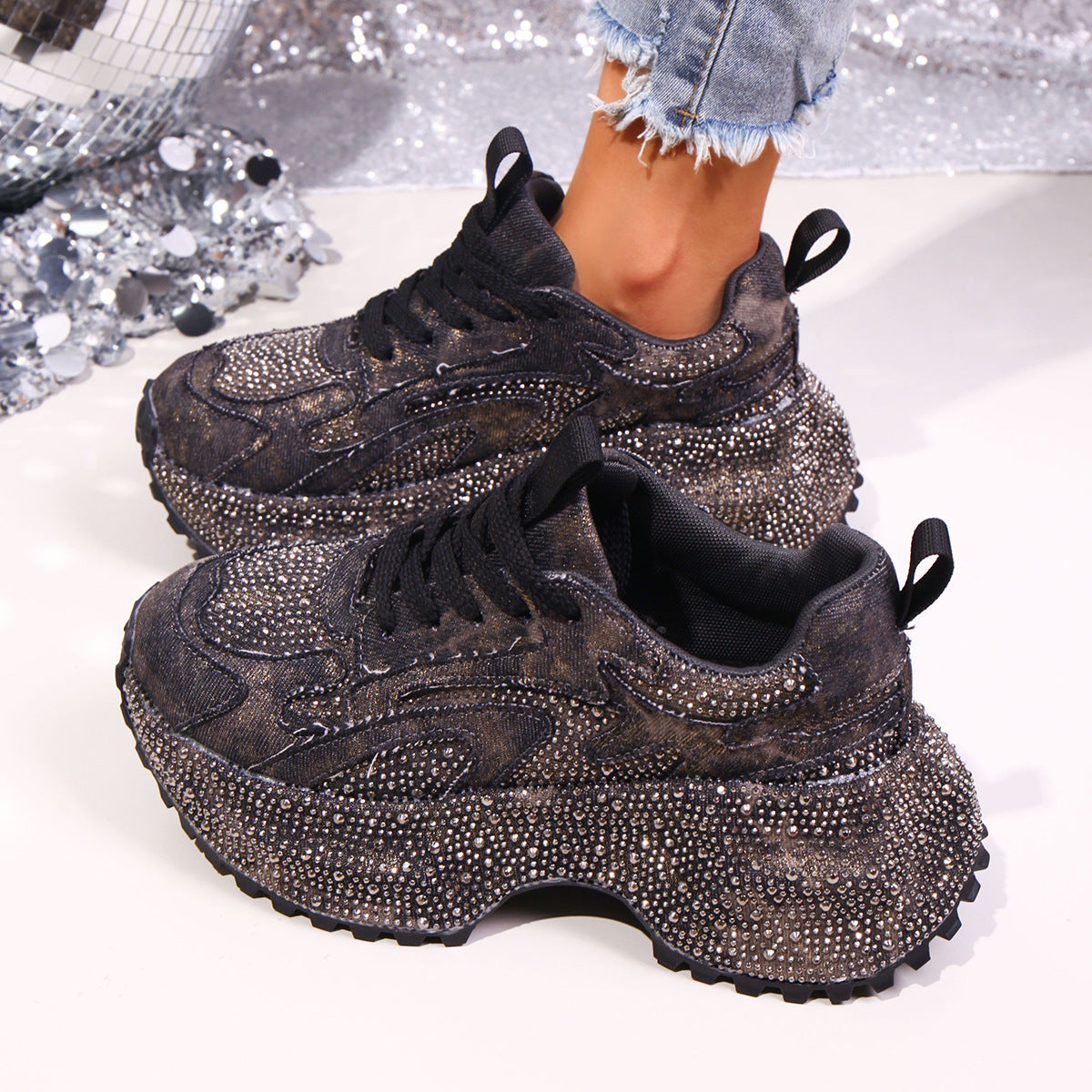 Womens Stylish Versatile Height-increasing Thick-soled Casual Sneakers
