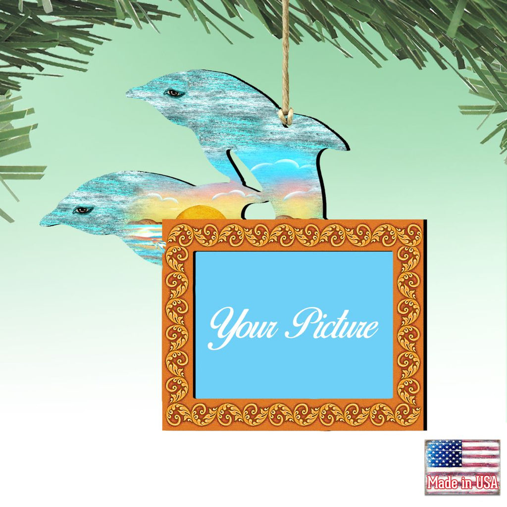 Twin Dolphins Coastal Picture Frame Ornaments - Ornament for Photo - Coastal Holiday Decor - 8198519PF