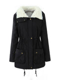 Womens Casual Hooded Long-sleeve Mid-length Cotton Coat