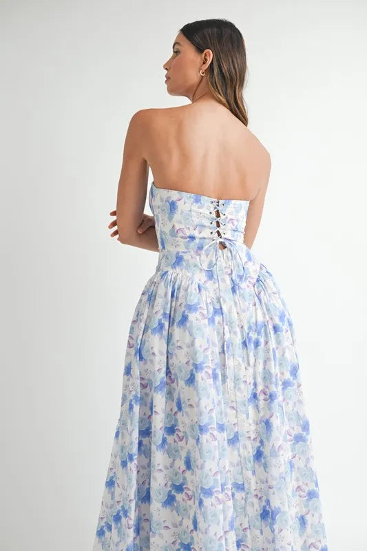 Sweetheart Neckline Floral Printed Midi Dress