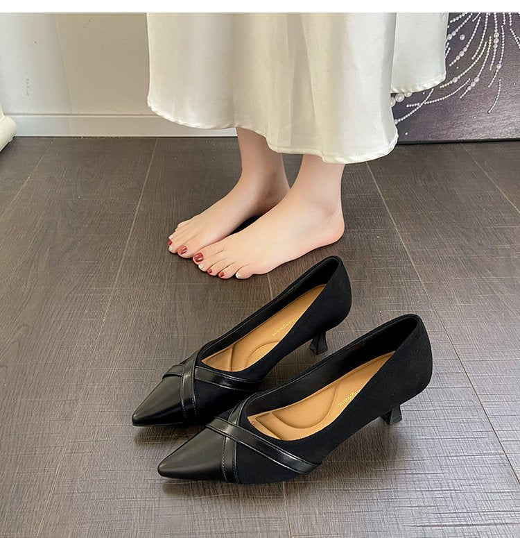 Women French Style Height Increase Stiletto Pumps, New Spring Autumn Gentle Mary Jane Leather Shoes For Dresses