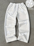 Embroidered Cross-Design Thickened Sweatpants For Men