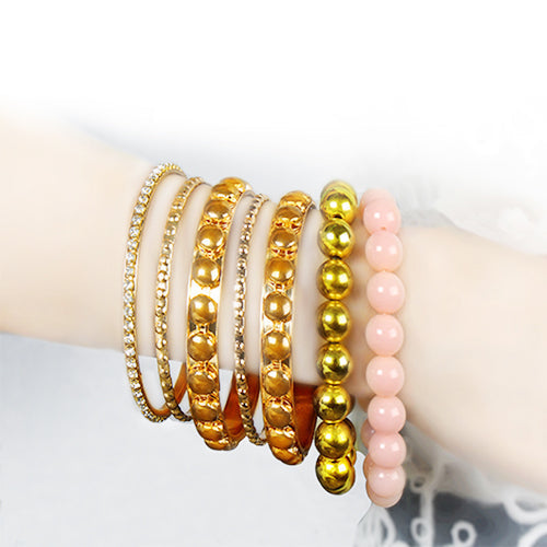 7-Piece Retro Gold Rhinestone Bangle Set