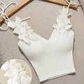 Solid Color Knitted Vest with 3D Floral Lace-up Detail - Women's Sleeveless Slim Fit Crochet Top for Casual Daily Wear