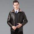Genuine Leather And Fur One-piece Overcoat With A Lapel Lined With Fleece For Extra Warmth