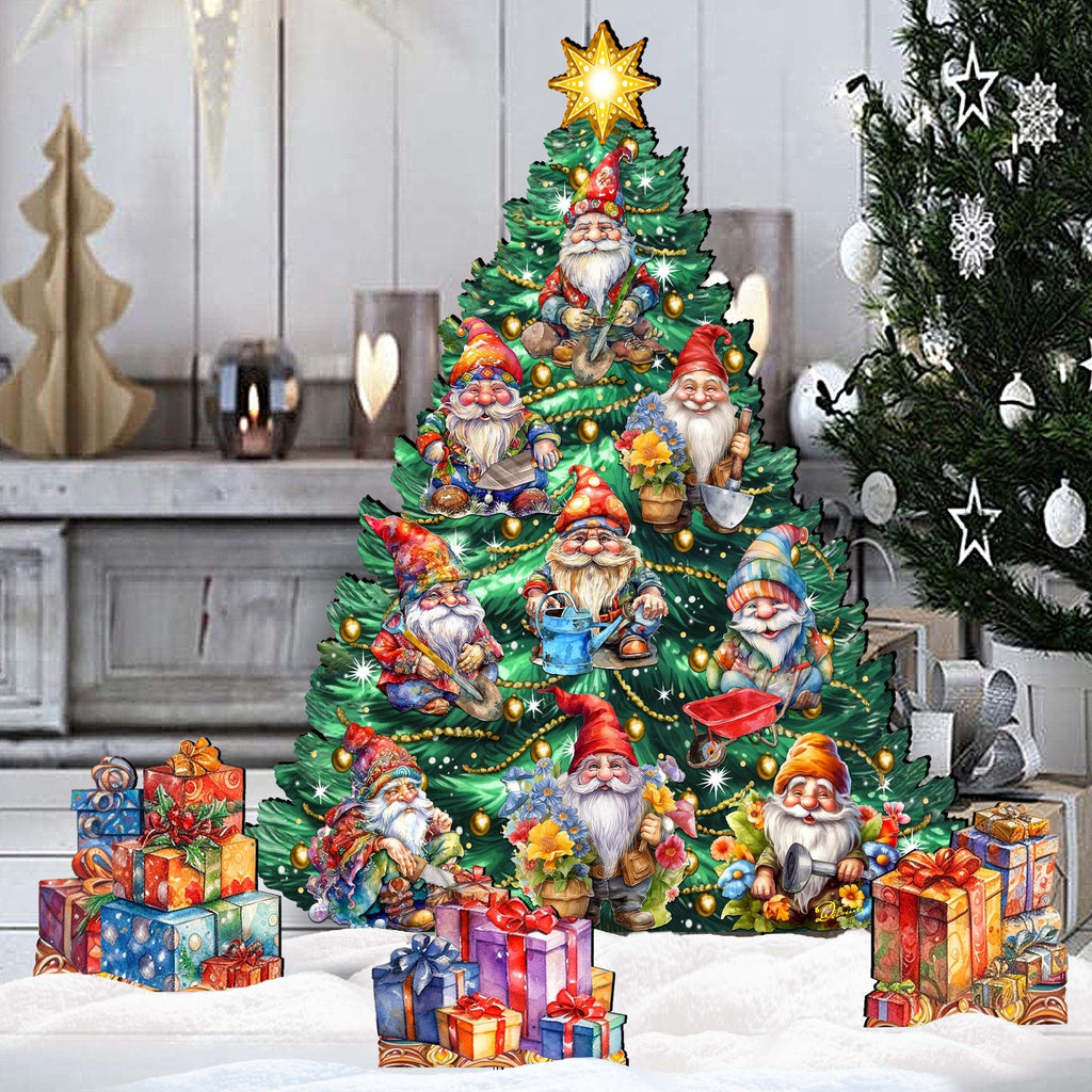 Gnomes-Themed Christmas Tree Set Outdoor Indoor Decor Wooden Christmas Decoration by G. Debrekht Christmas Decor - 8191512F-G