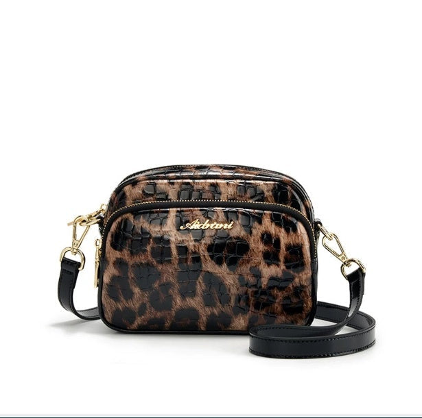 Black & Brown Leopard Print PU Leather Crossbody Bag – Lightweight Phone Bag | Free Size