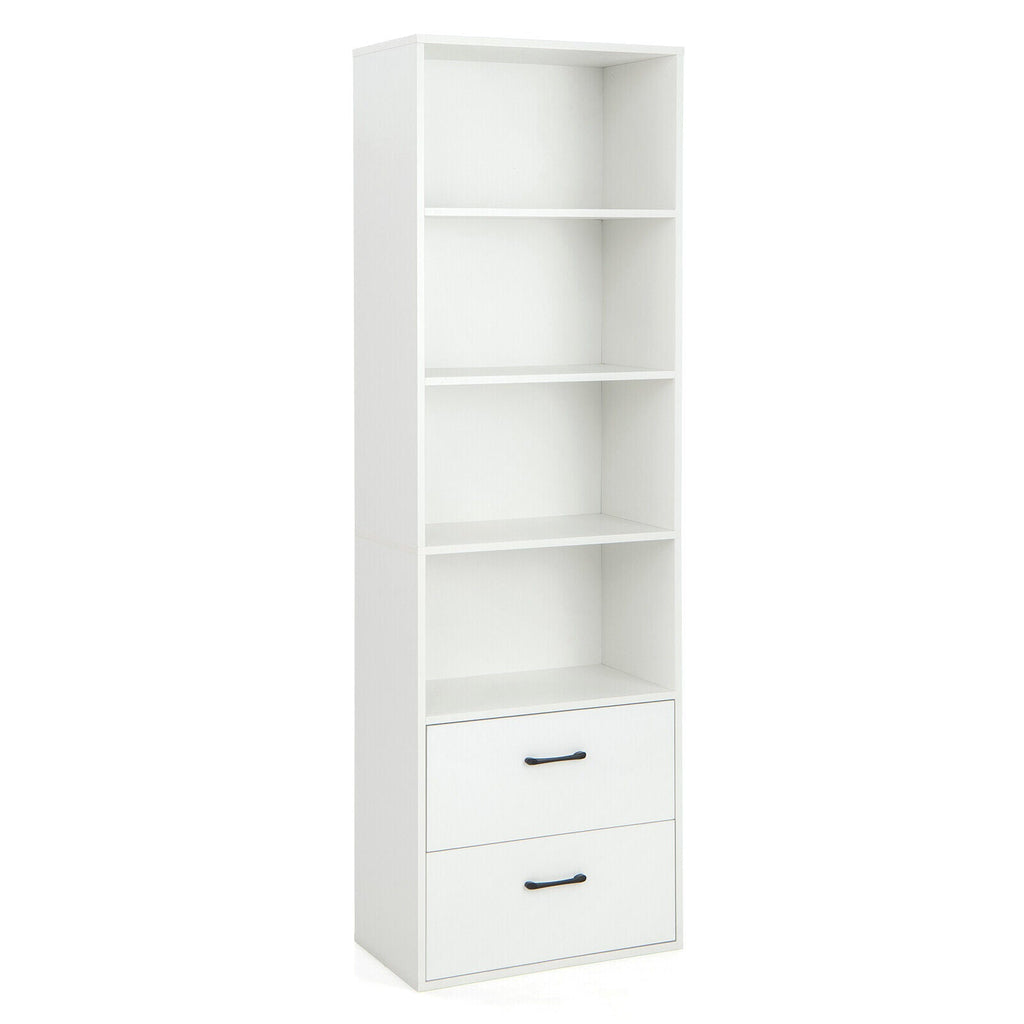 6-Tier Tall Freestanding Bookshelf with 4 Open Shelves and 2 Drawers