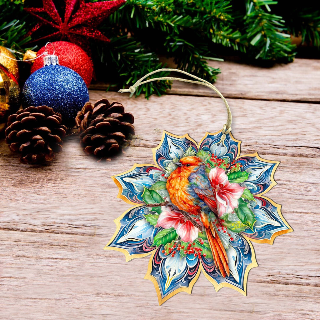 Forest Bird Snowflake Large Wooden Ornament by G. Debrekht - Nature Wildlife Decor - 8688412M