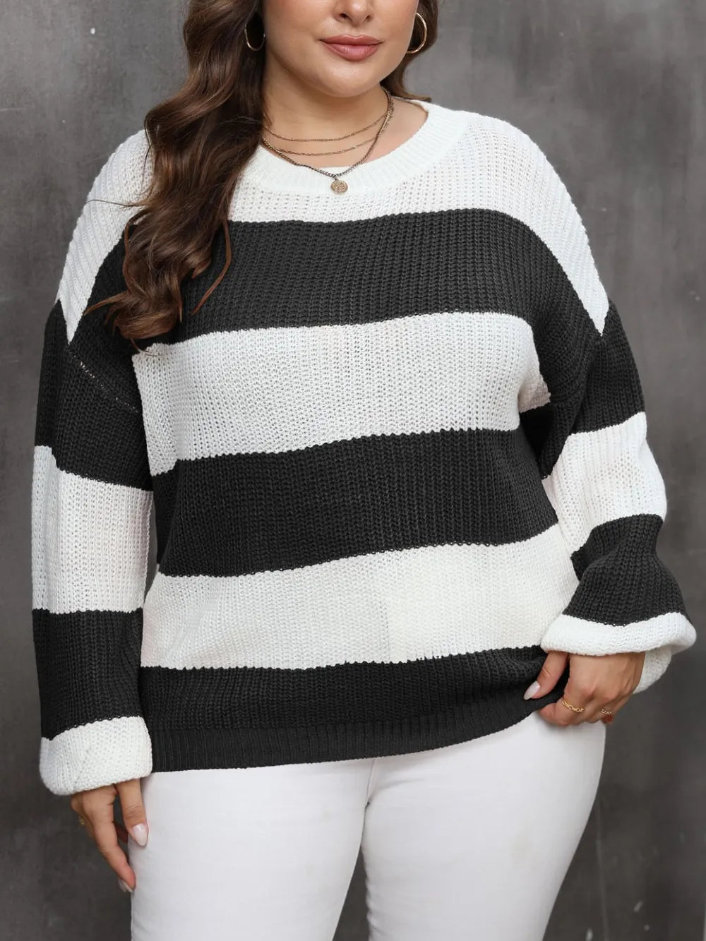 Striped Round Neck Long Sleeve Sweater