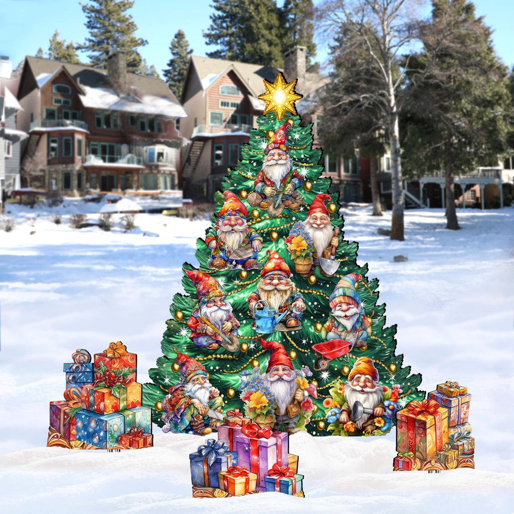 Gnomes-Themed Christmas Tree Set Outdoor Indoor Decor Wooden Christmas Decoration by G. Debrekht Christmas Decor - 8191512F-G