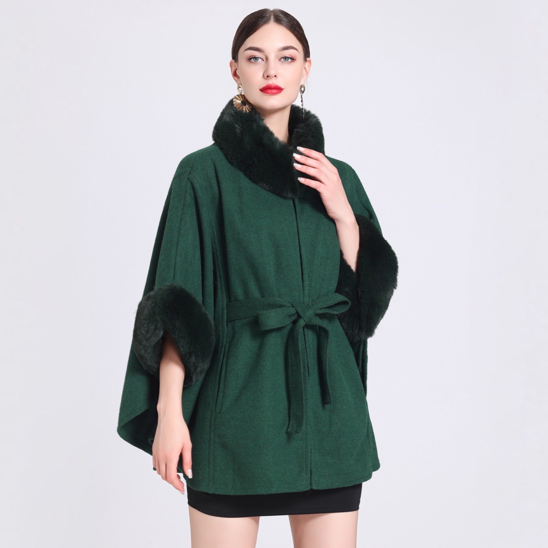 Fur Collar Tie Knitted Cape Women's Wool Plus Size Women's Clothing