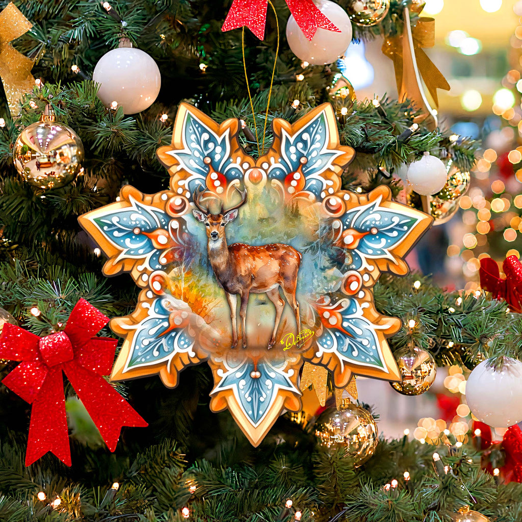 Forest Elk Snowflake Large Wooden Ornament by G. Debrekht - Nature Wildlife Decor - 8688413M