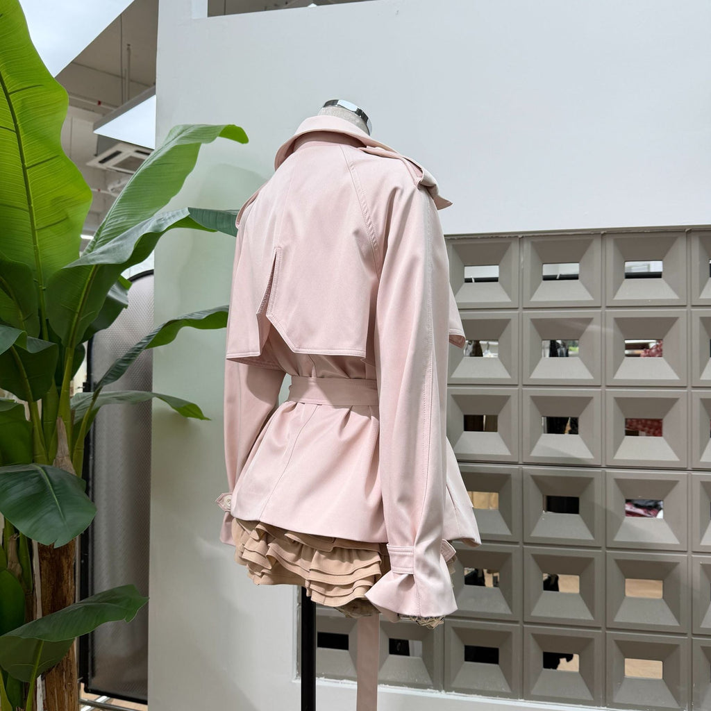 Pink Casual Sweet-and-cool Trench Coat With A Turn-down Collar Double-breasted Front And A Fitted Waist