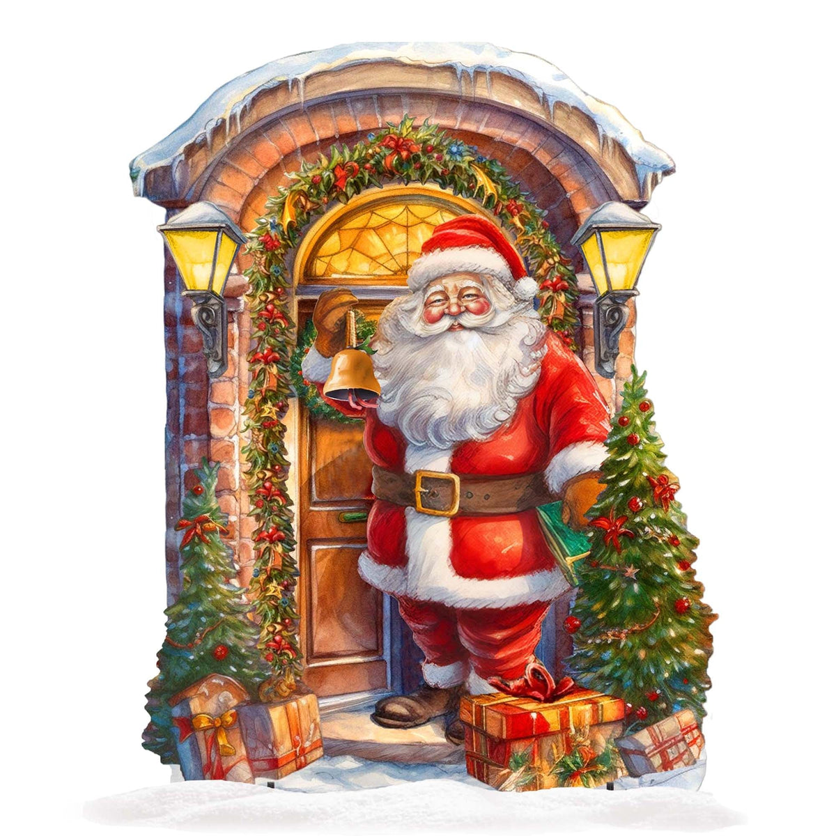 Knocking the Door Santa Outdoor Decor by G. Debrekht - Christmas Santa Snowman Decor - 8611044F