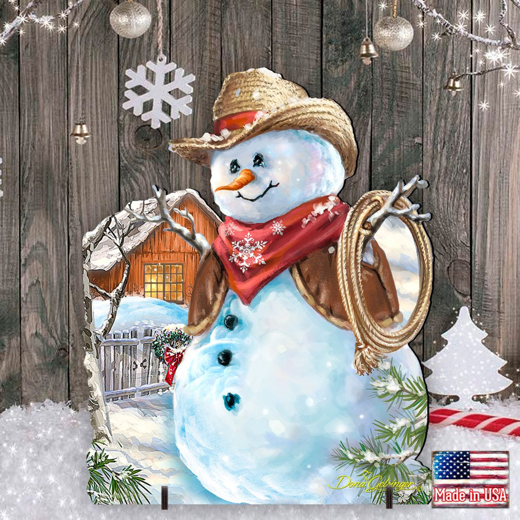 Cowboy Snowman Christmas Outdoor Yard Sign by D. Gelsinger - Christmas Santa Snowman Decor - 8121115F-1541