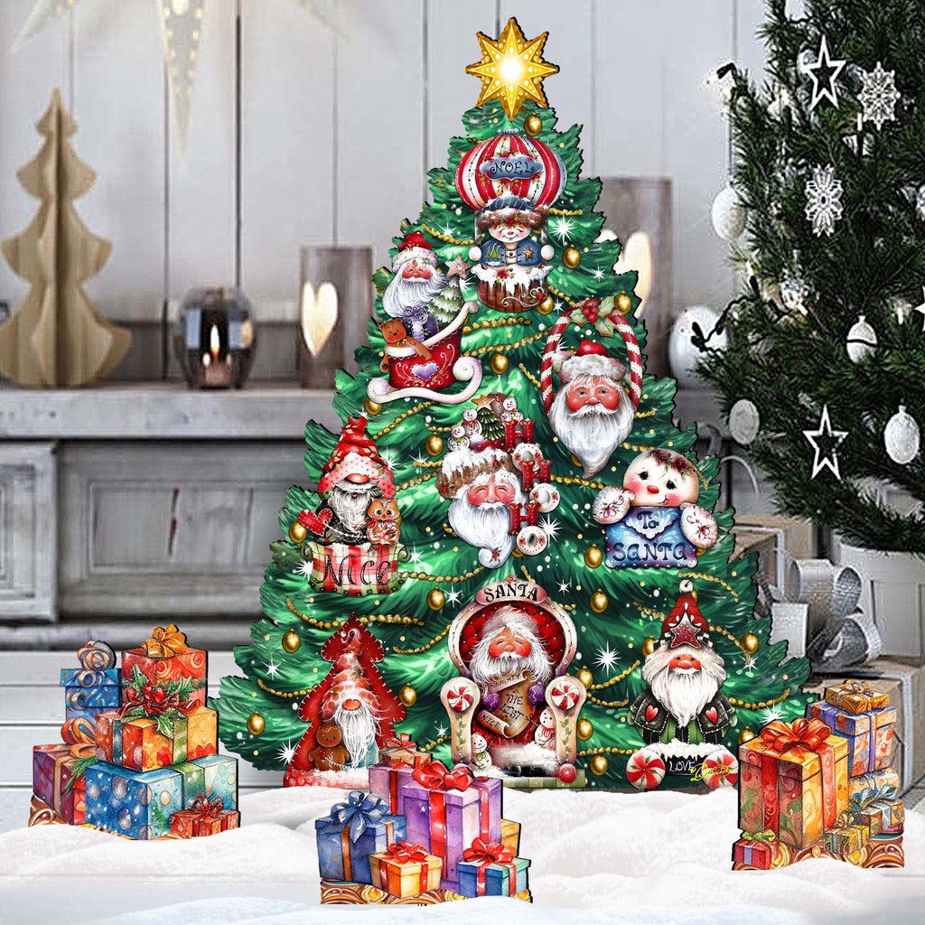 Santa-Themed Christmas Tree Set Outdoor Indoor Decor Wooden Christmas Decoration by Jamie Mills-Price - Christmas Decor - 8191509F-G