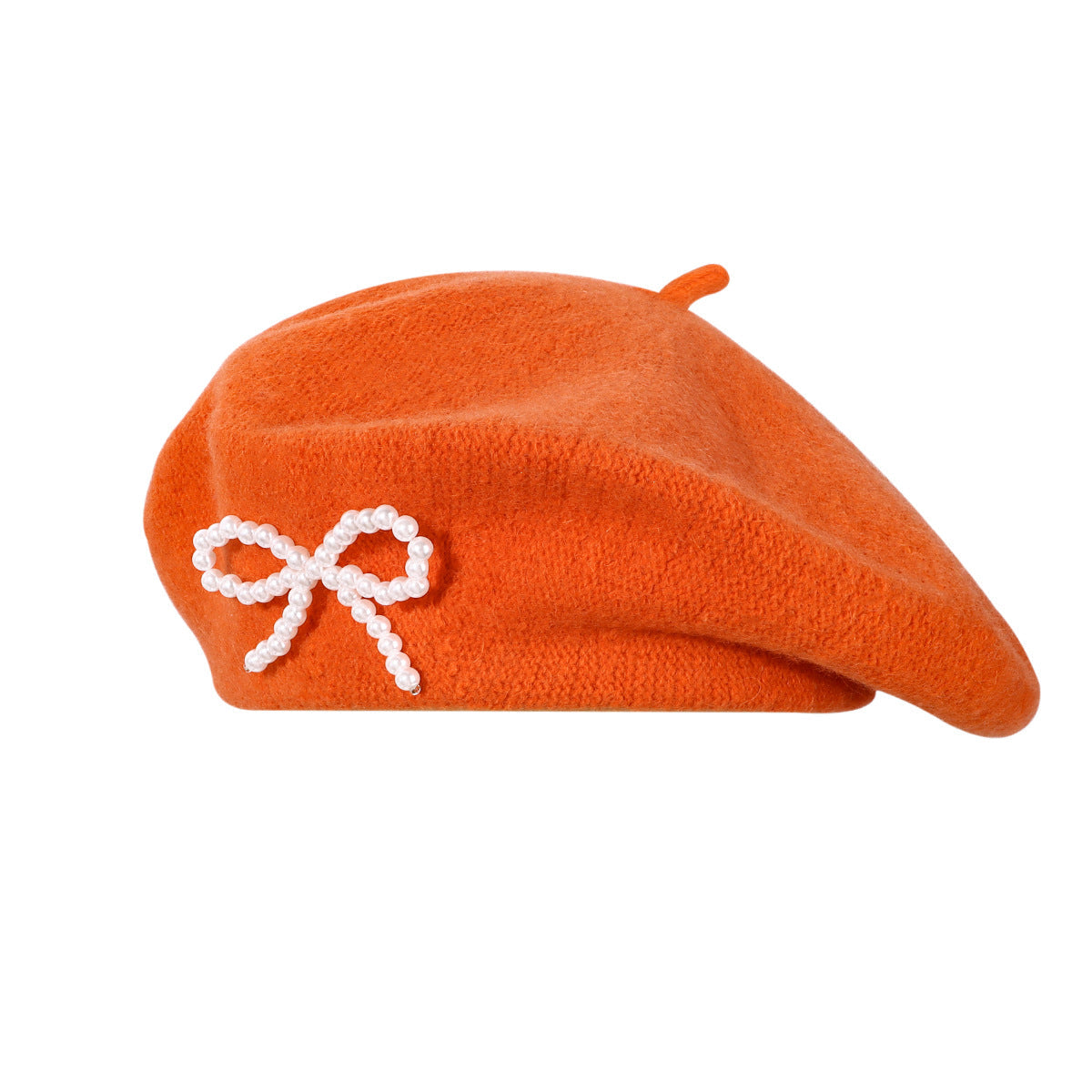 Pearl Bow Wool Breathable Beret