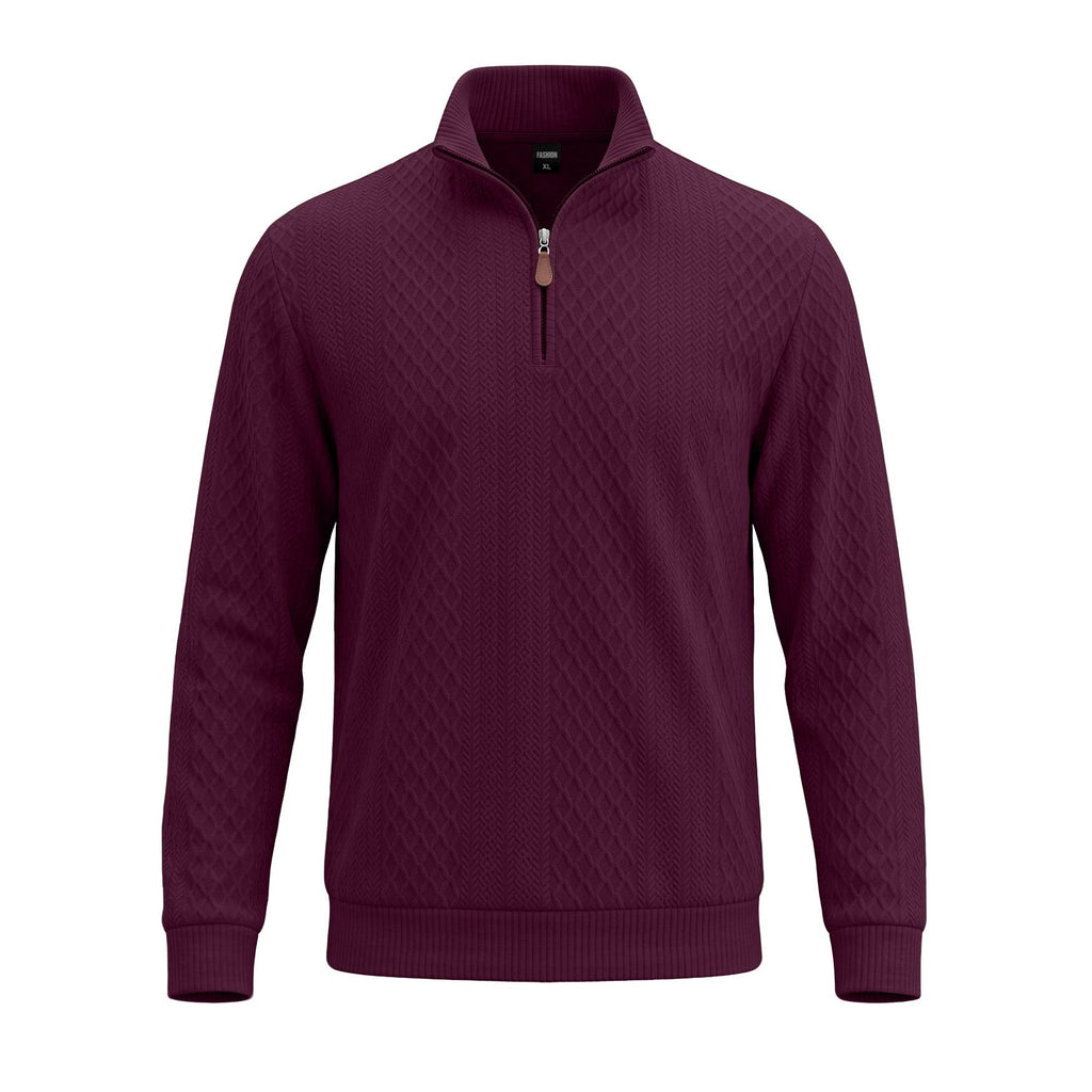 American-style Textured Diamond Jacquard Half-zip Lapel Long Sleeves