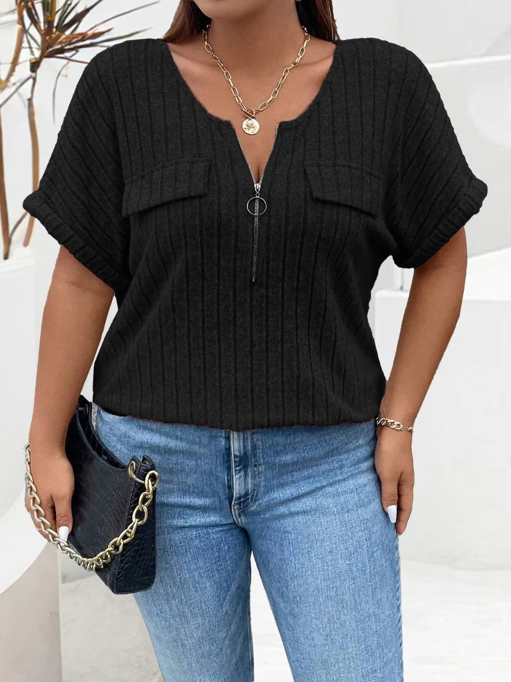 Half Zip Short Sleeve T-Shirt
