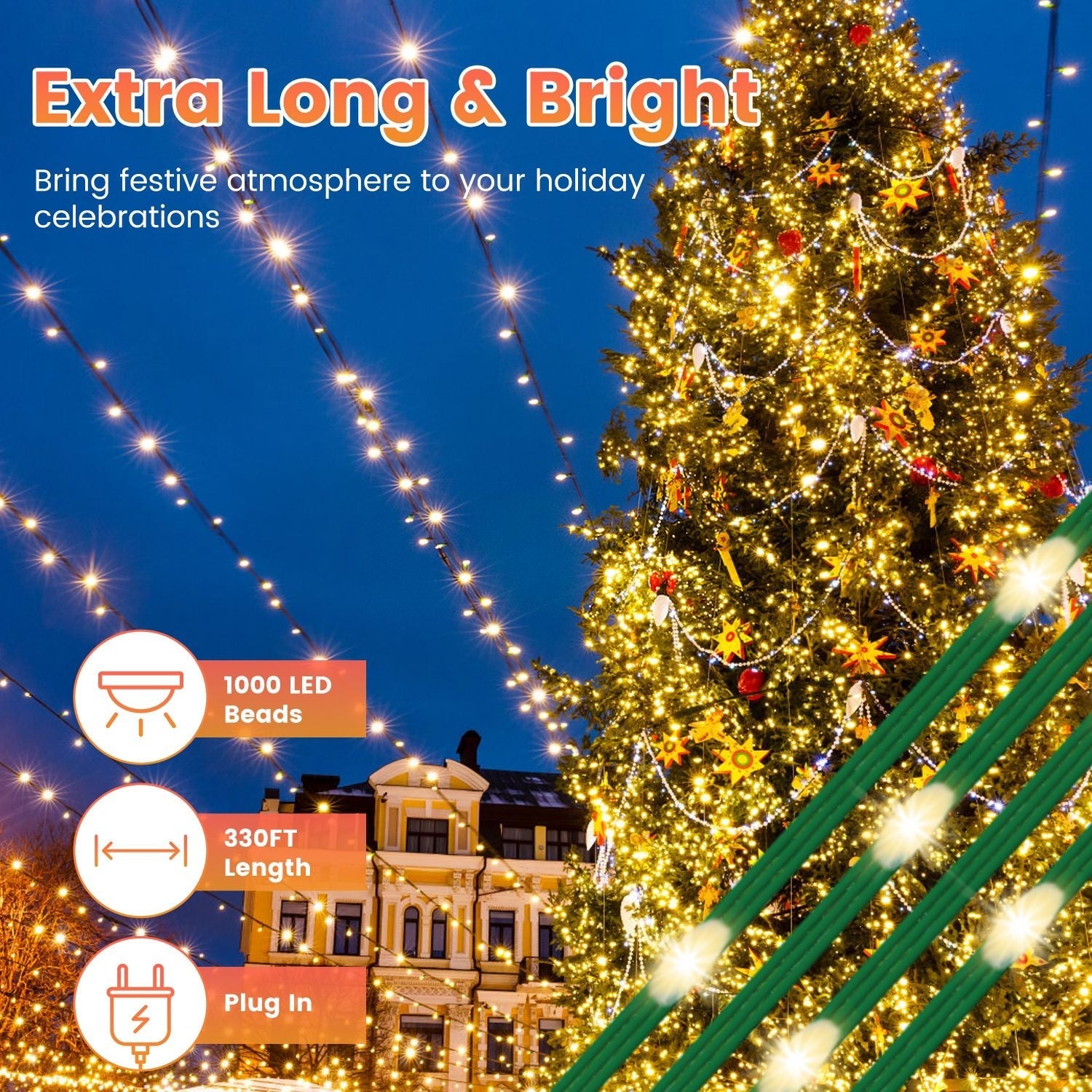 330FT 1000LED Christmas String Lights | Waterproof Outdoor Fairy Lights with Remote & 8 Modes