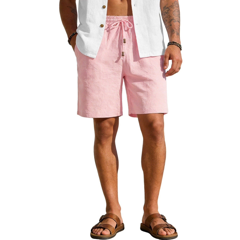 New Summer Style Men's Solid Color Cotton And Linen Shorts, Loose Sports Casual Beach Pants, Men's Cotton And Linen Breathable Shorts
