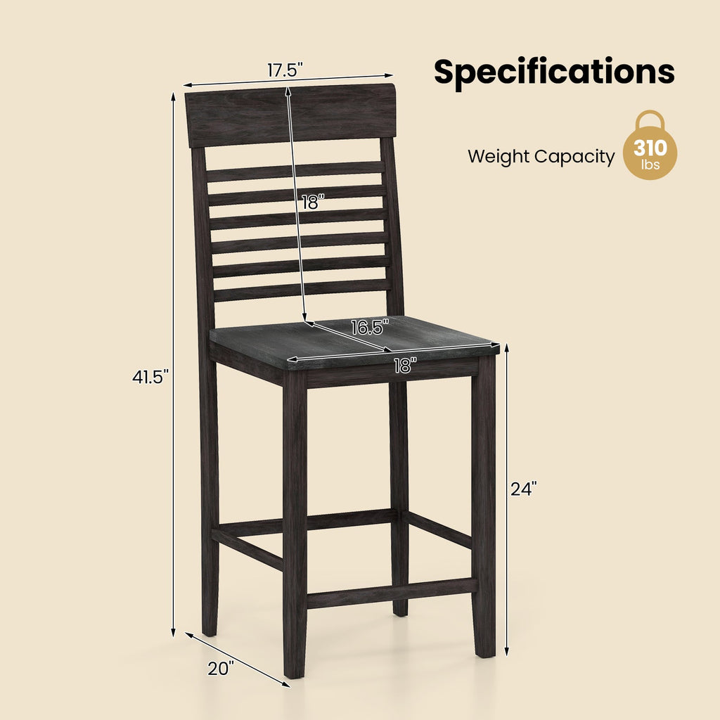 Dining Chair Set of 2 with Footrests and Solid Wood Frame