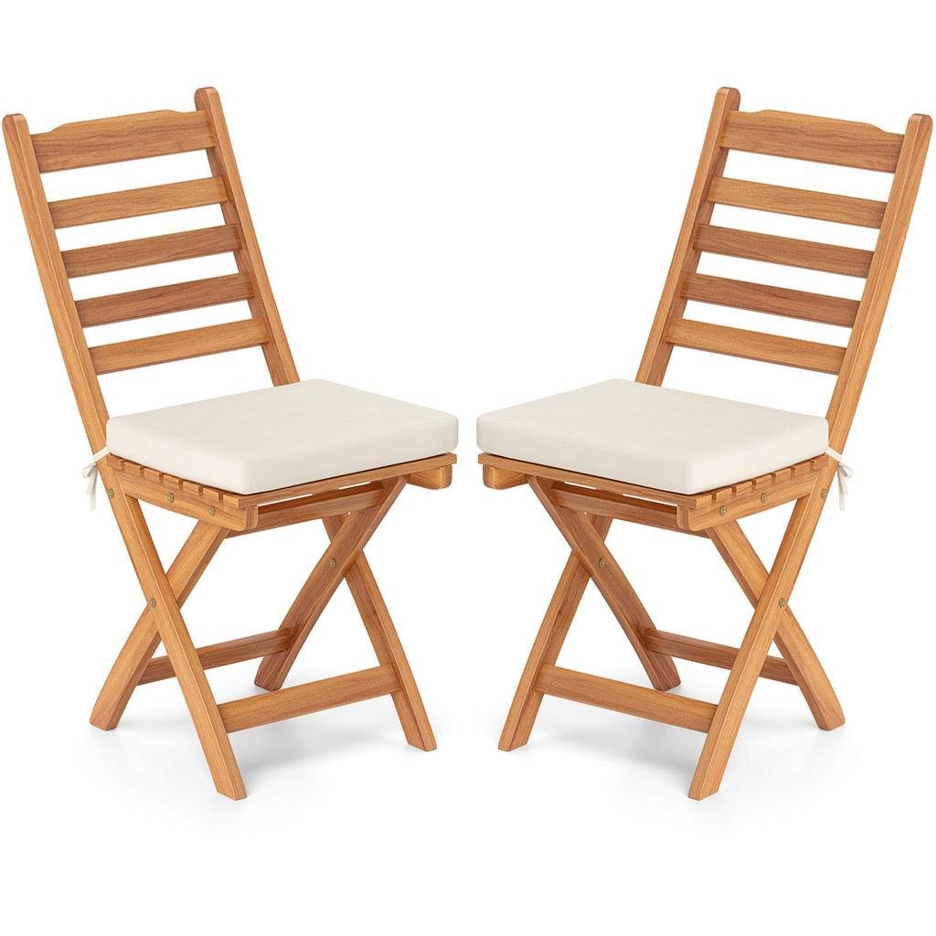 Patio Folding Chairs Set of 2 with Soft Seat Cushion