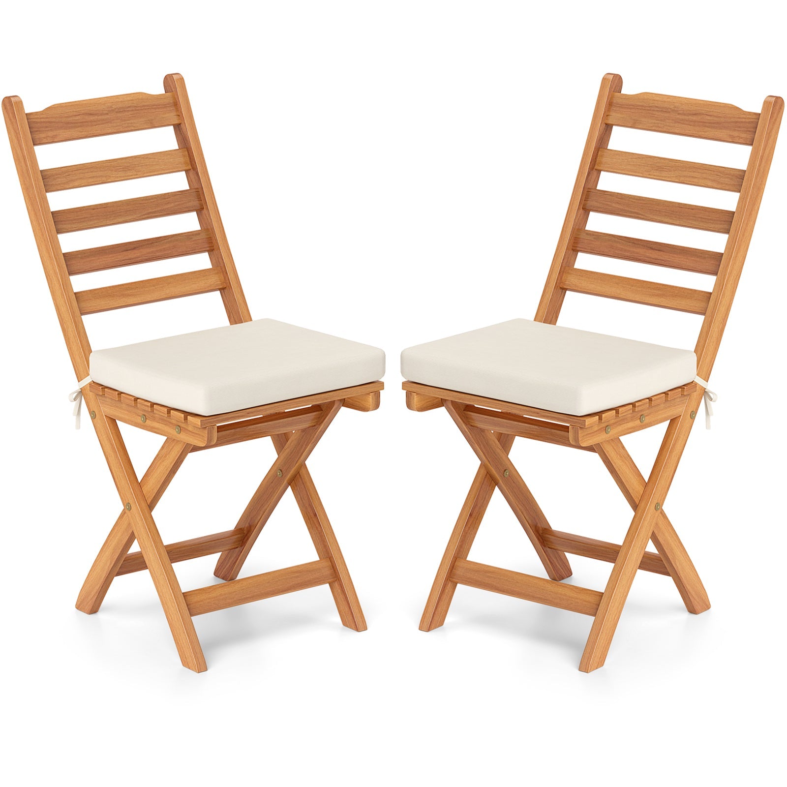 Patio Folding Chairs Set of 2 with Soft Seat Cushion