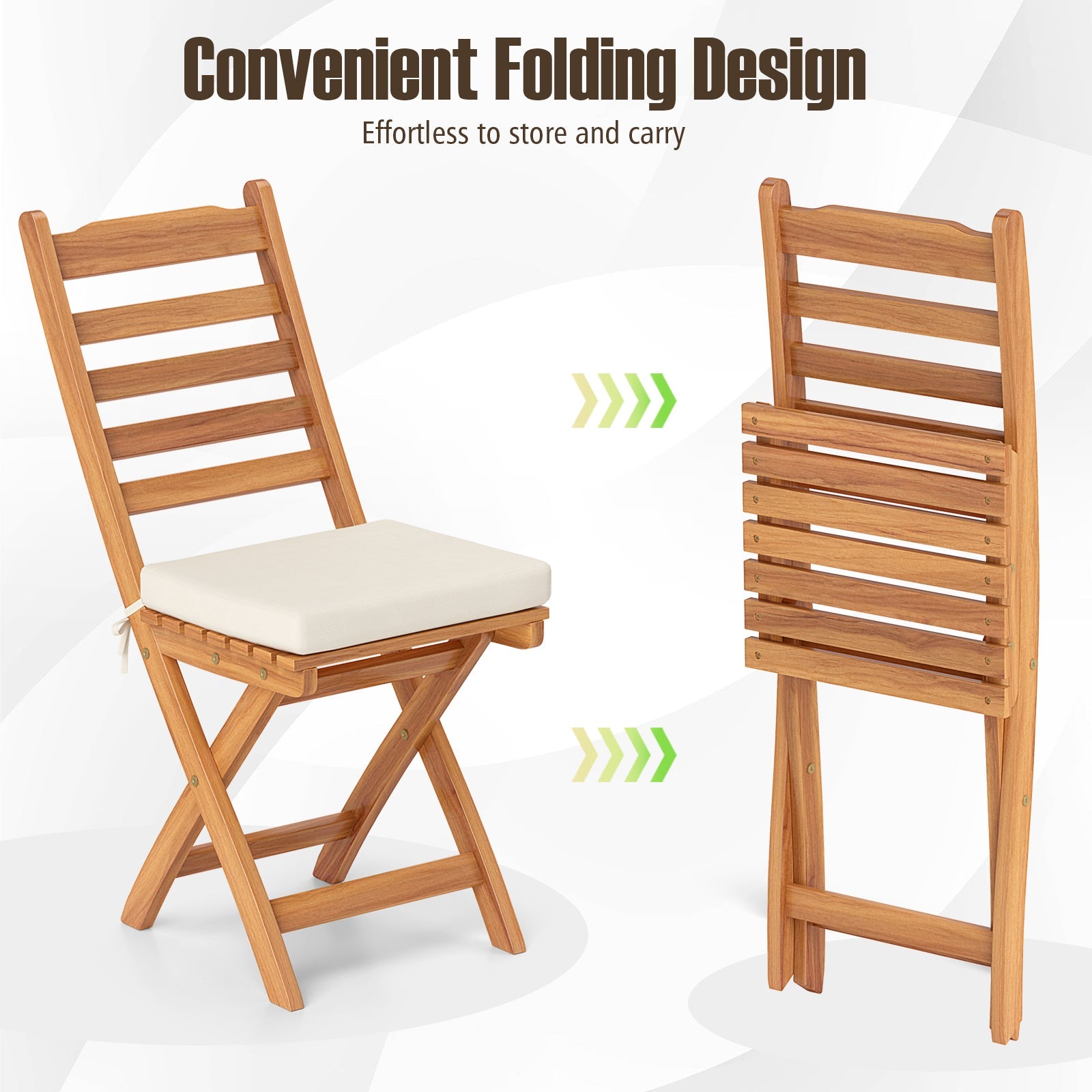 Patio Folding Chairs Set of 2 with Soft Seat Cushion