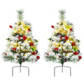 2 Feet Set of 2 Pre-lit Pathway Flocked Christmas Trees Battery Powered