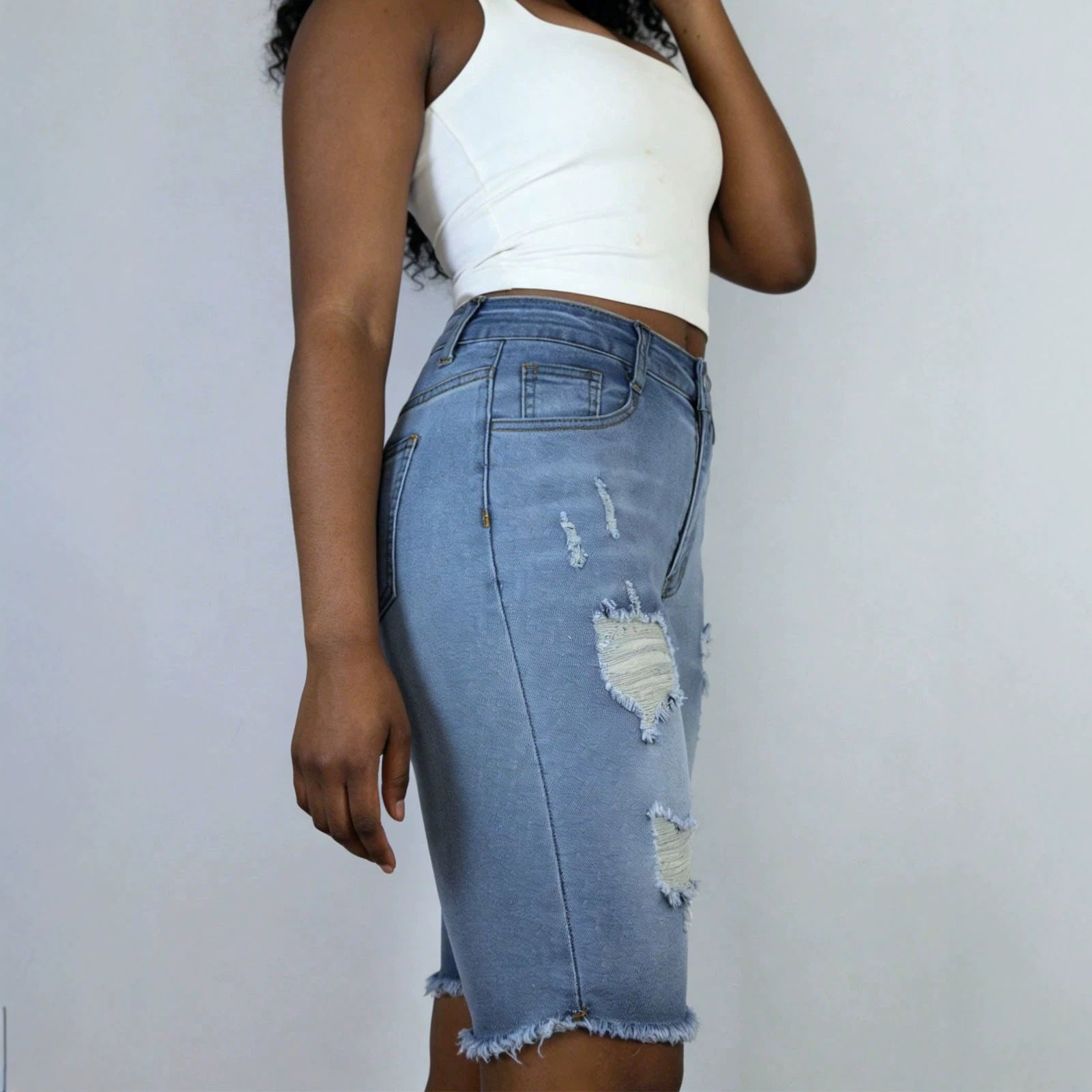Womens Versatile Ripped Denim Shorts