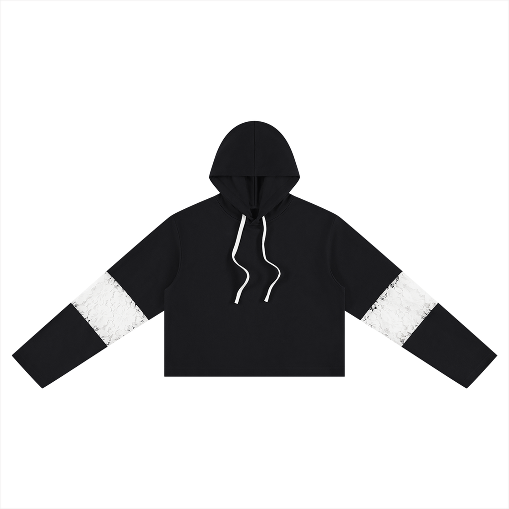 Loki & Ivy Women’s Cropped Lace-Panel Hoodie