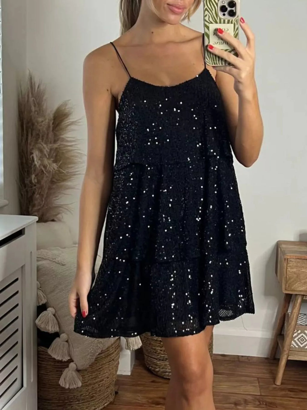 Sequin Tie Shoulder Mini Dress