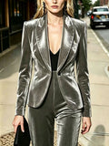 Womens Velvet Lapel Single-button Long-sleeve Blazer