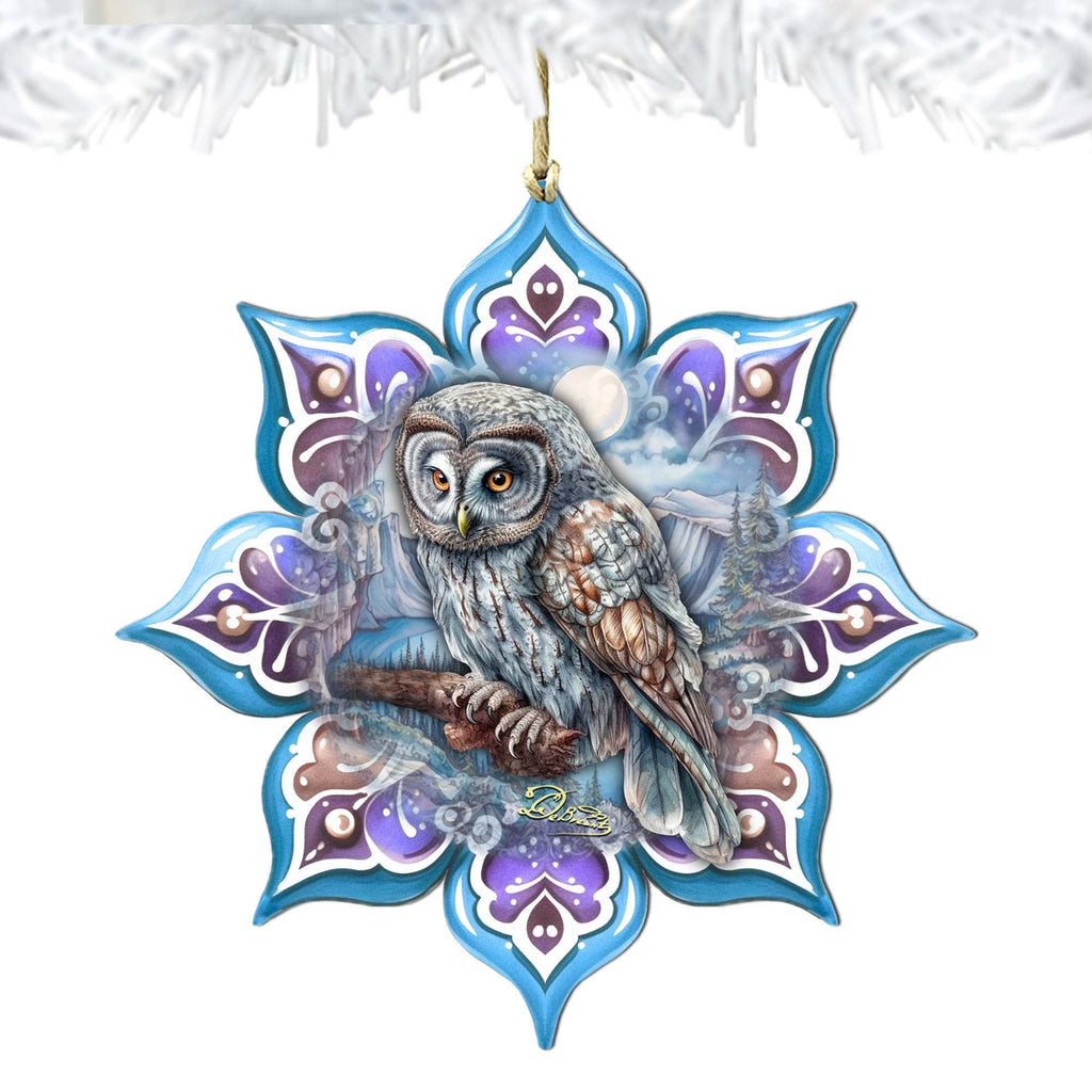 Arctic Owl Snowflake Large Wooden Ornament by G. Debrekht - Nature Wildlife Decor - 8688435M