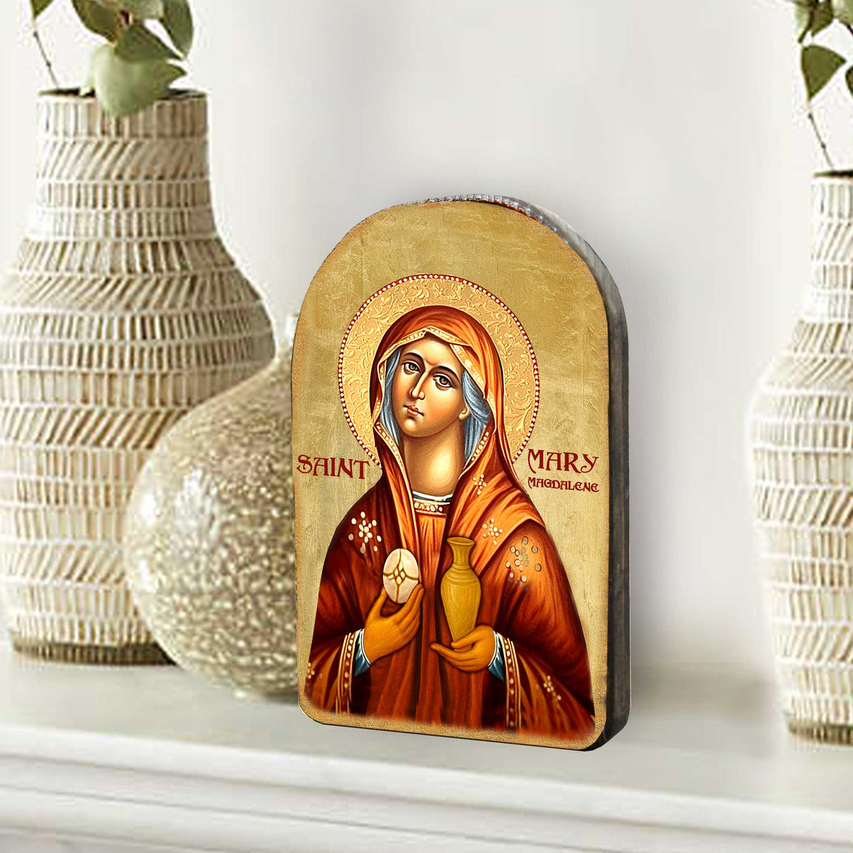 Maria Magdalena Icon - Handcrafted Wooden Gold Plated Religious Wall Art Decor - Inspirational Icon Decor - 86014-2