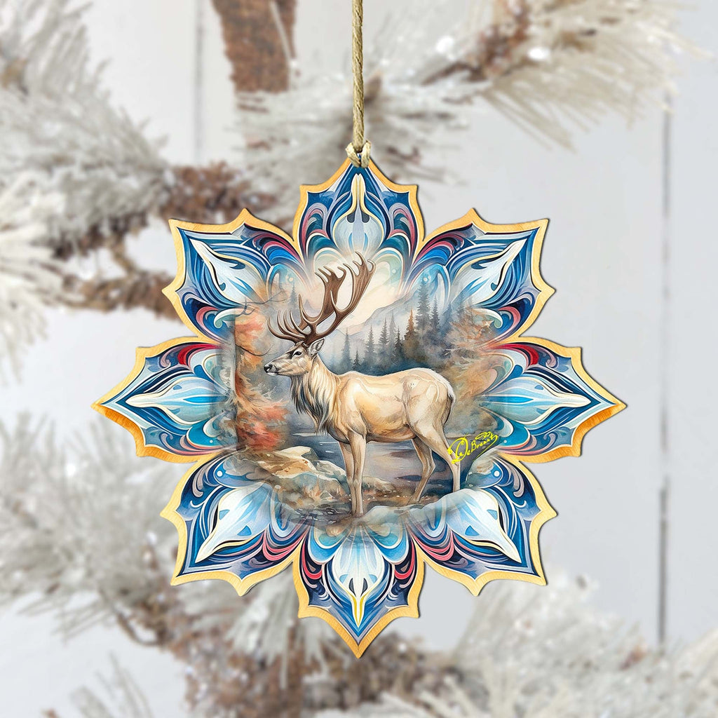 Reindeer Snowflake Large Wooden Ornament by G. Debrekht - Nature Wildlife Decor - 8688415M