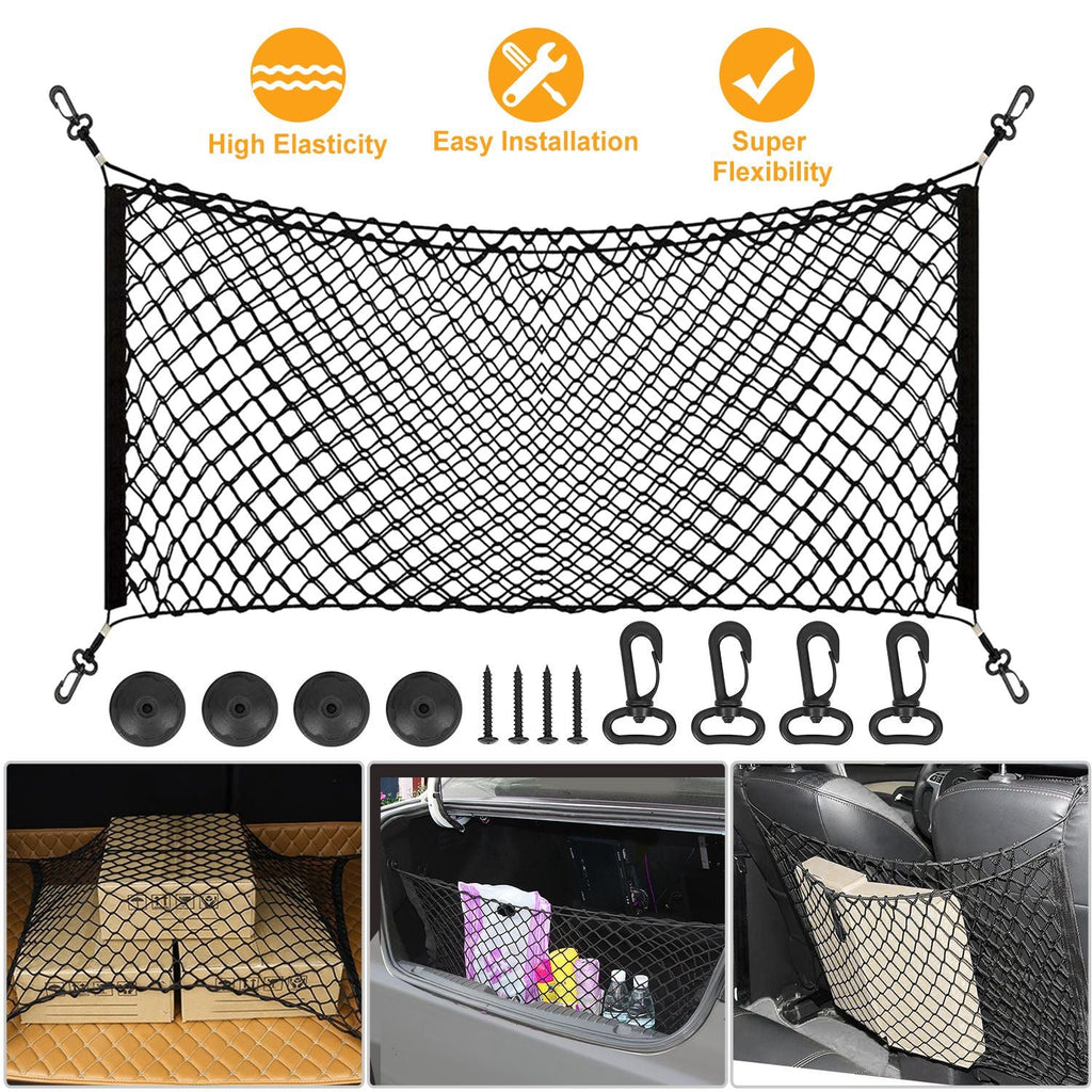 Trunk Cargo Net Stretchable Universal Elastic Truck Net Rear Seat Trunk Storage Organizer Net with Fasteners and Hardware Flexible Nylon Car Storage M