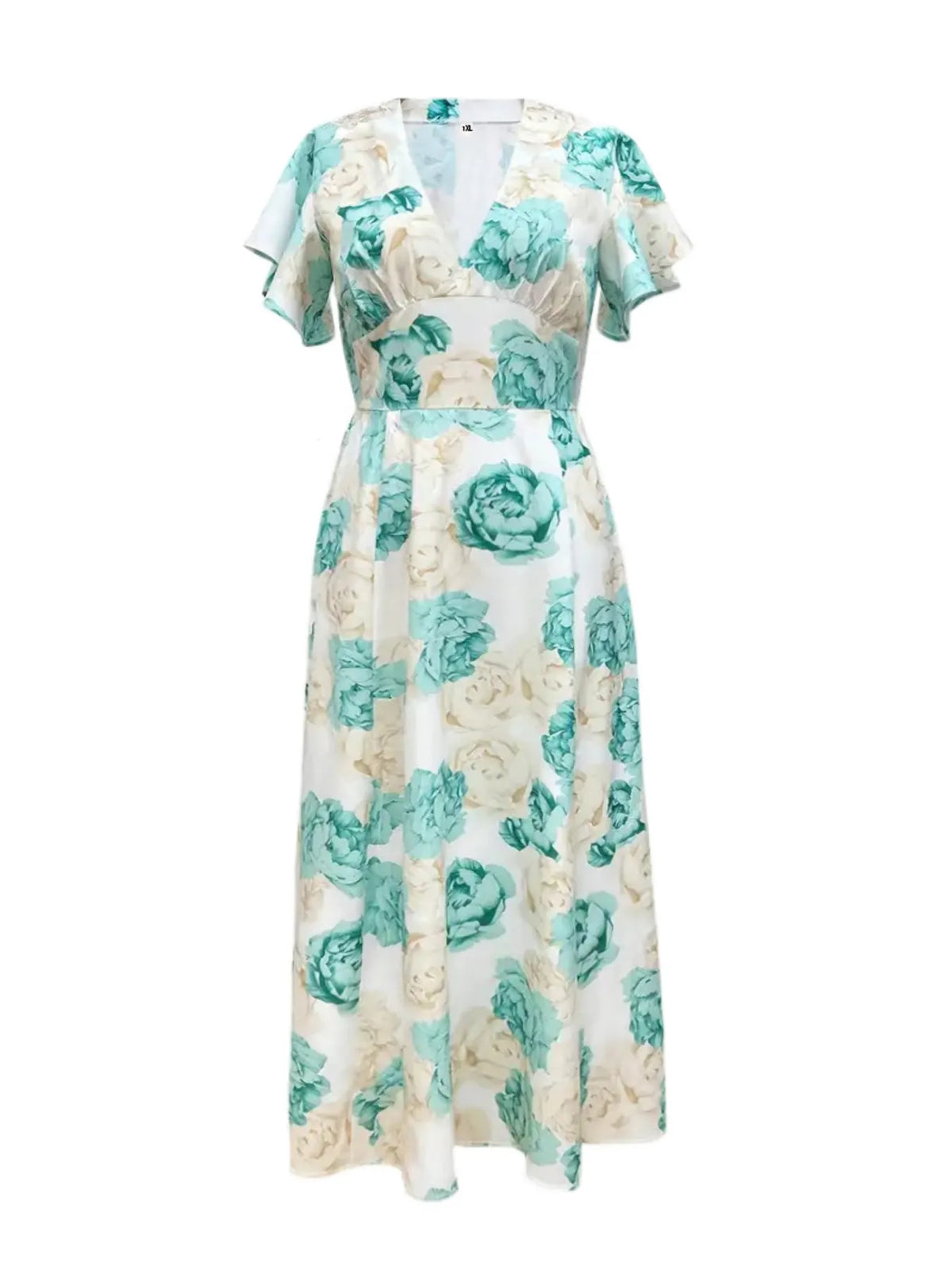 Floral Print V-Neck Maxi Dress with Flutter Sleeves