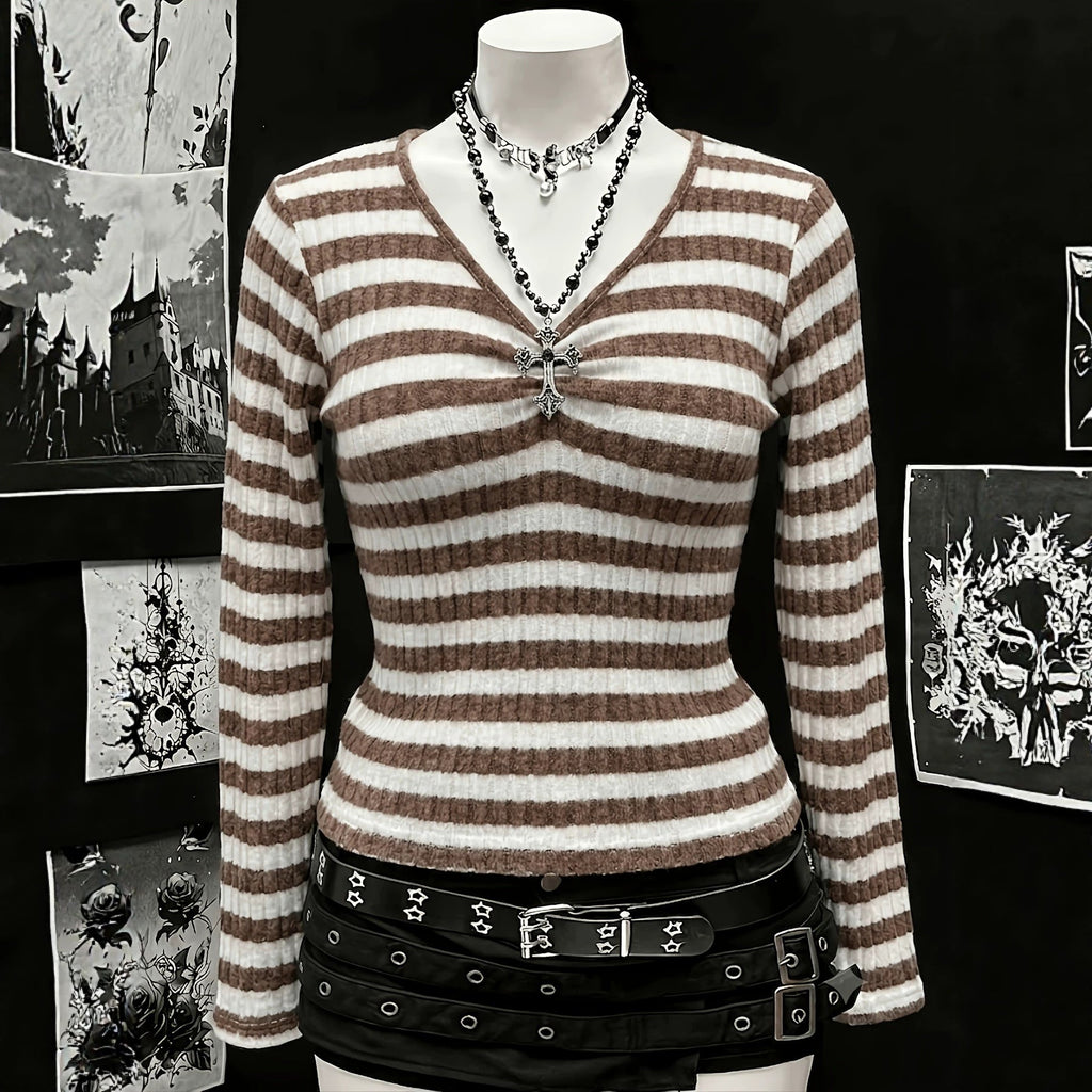 Plus-size Womens Sexy Ribbed V-neck Long-sleeve