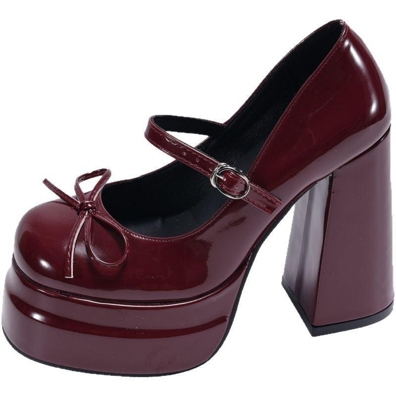 Stylish Platform Leather Shoes Niche Chunky Heel Not Tired Feet High Heels